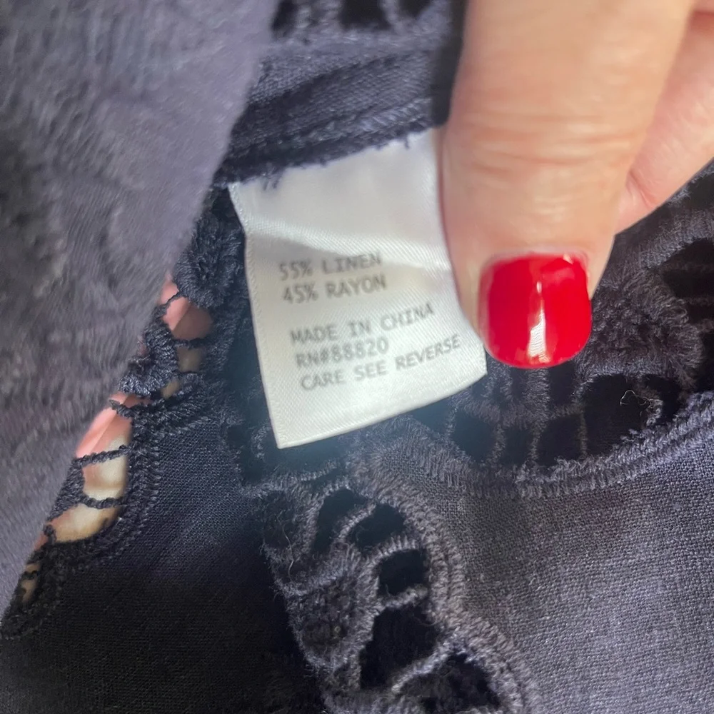 Cynthia Rowley Navy Top Battenberg Lace Edges 2X - Picture 4 of 8